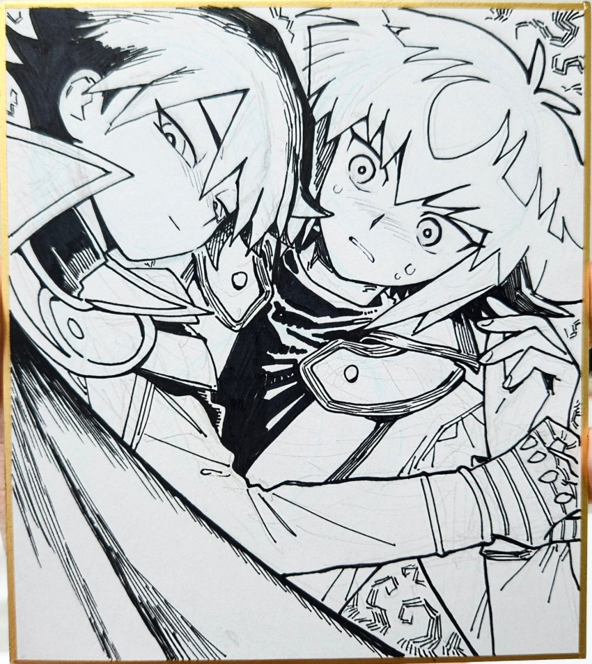 2boys, duel_academy_uniform_(yu-gi-oh!_gx), highres, jacket, kanou_martin, looking_at_viewer, male_focus, multiple_boys