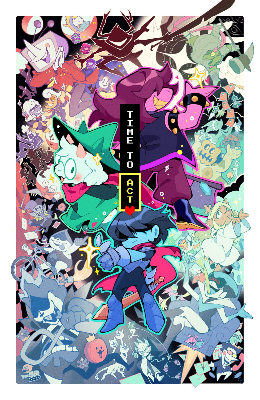 ant_tenna, berdly_(dark_world)_(deltarune), berdly_(deltarune), border, c._round, cape, clover_(deltarune), cocktail_glass