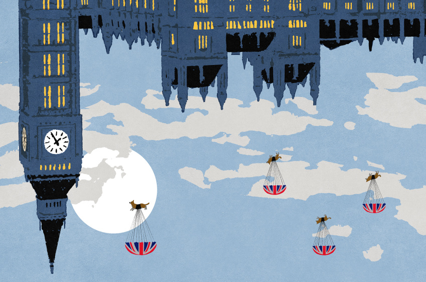 building, clouds, cloudy_sky, dog, elizabeth_tower, highres, iida_kento, moon