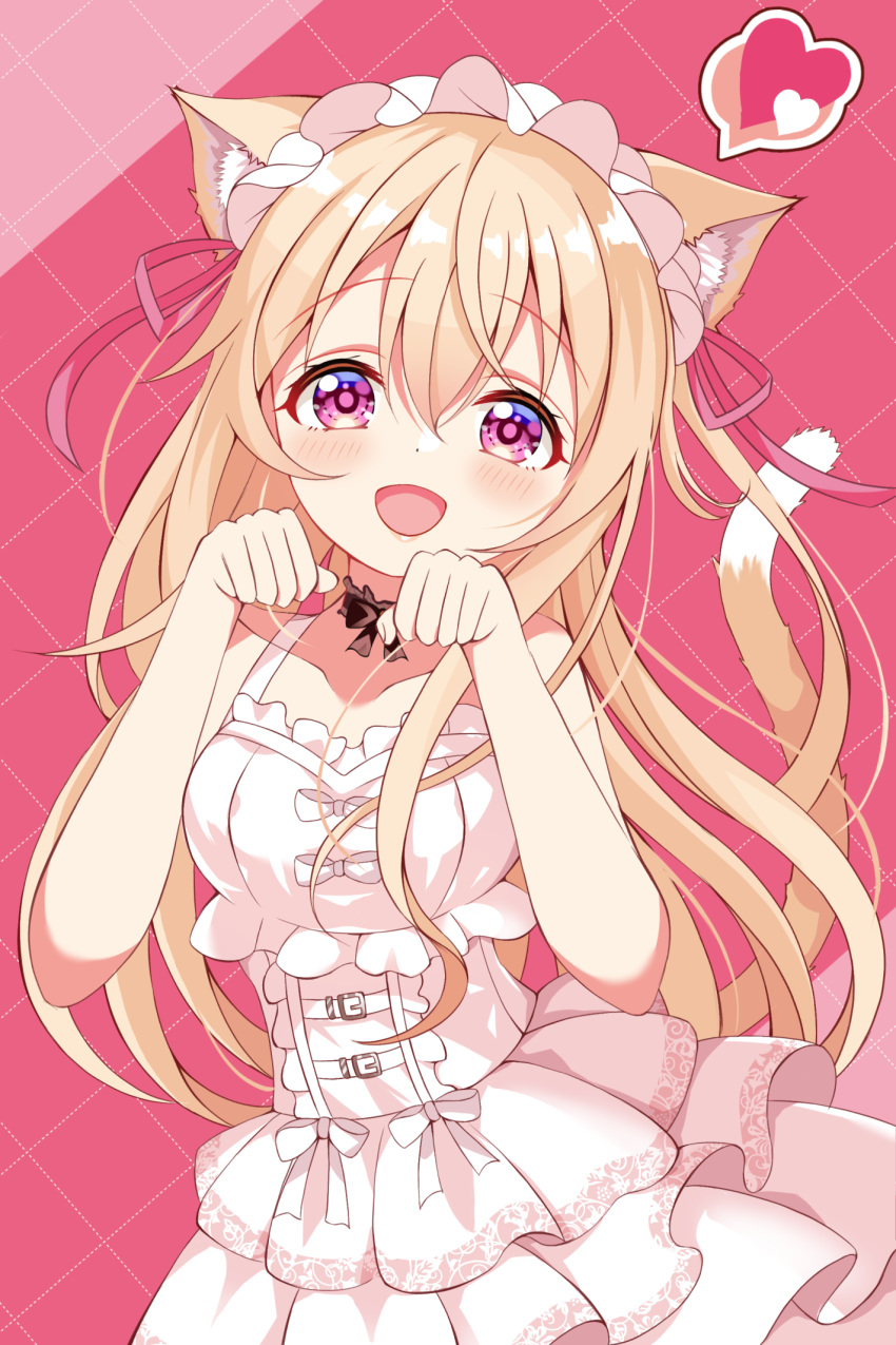 1girl, animal_ears, blonde_hair, blush, bow, bow_choker, cat_ears, cat_girl