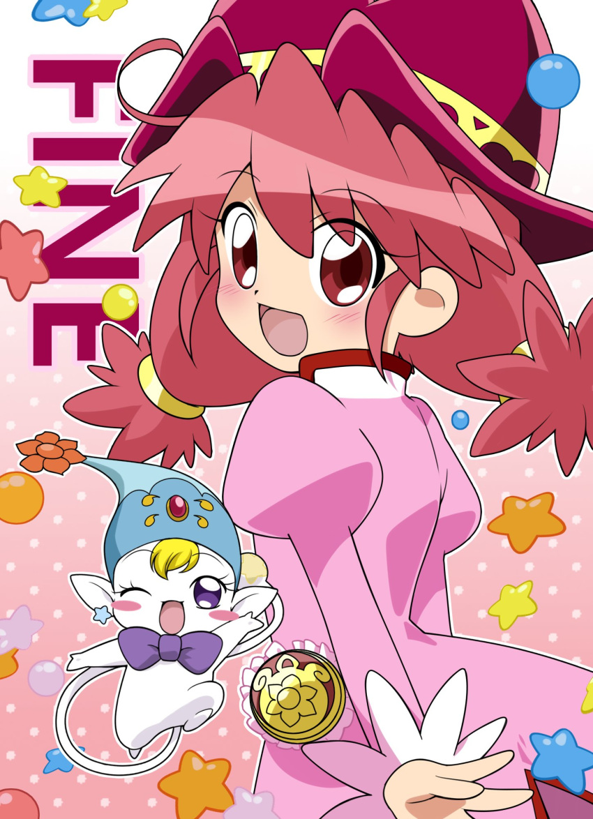 1girl, :d, ;d, ahoge, blonde_hair, blush, blush_stickers, bow