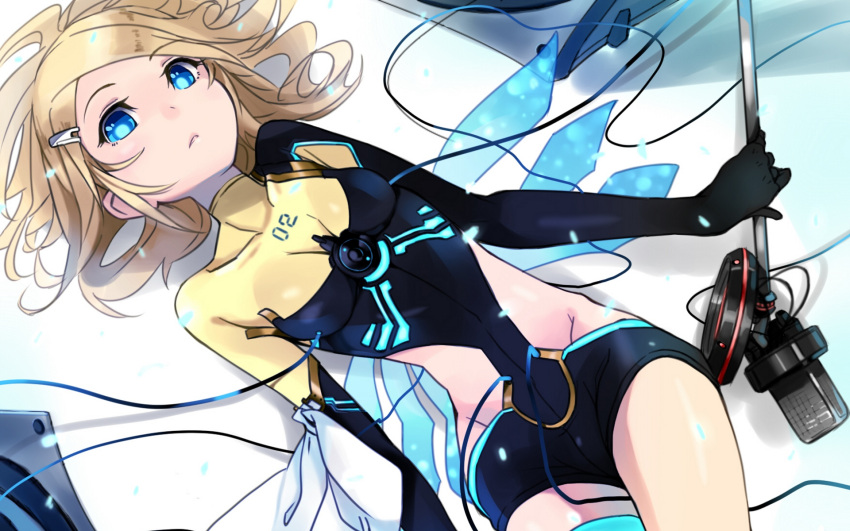 7g, blonde_hair, blue_eyes, kagamine_rin, microphone, solo, vocaloid