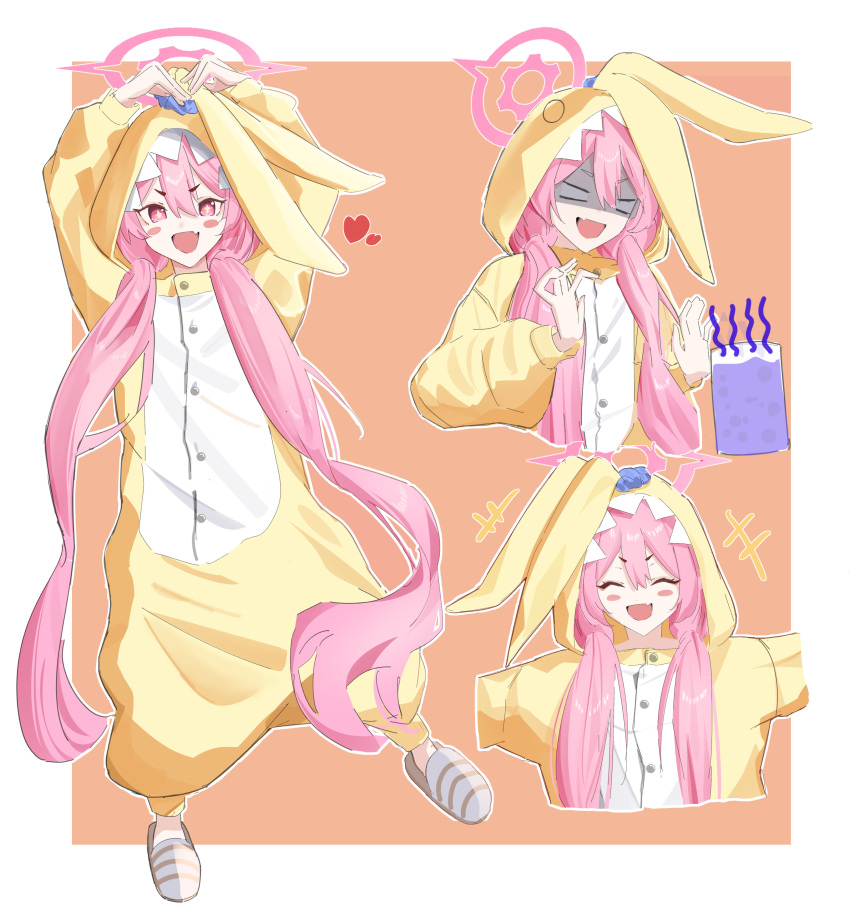 +_+, 1girl, absurdres, animal_costume, blue_archive, fang, hair_between_eyes, halo