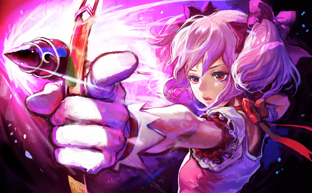 bad_id, bow, bow_(weapon), gloves, hair_bow, kaname_madoka, mahou_shoujo_madoka_magica, pink_hair