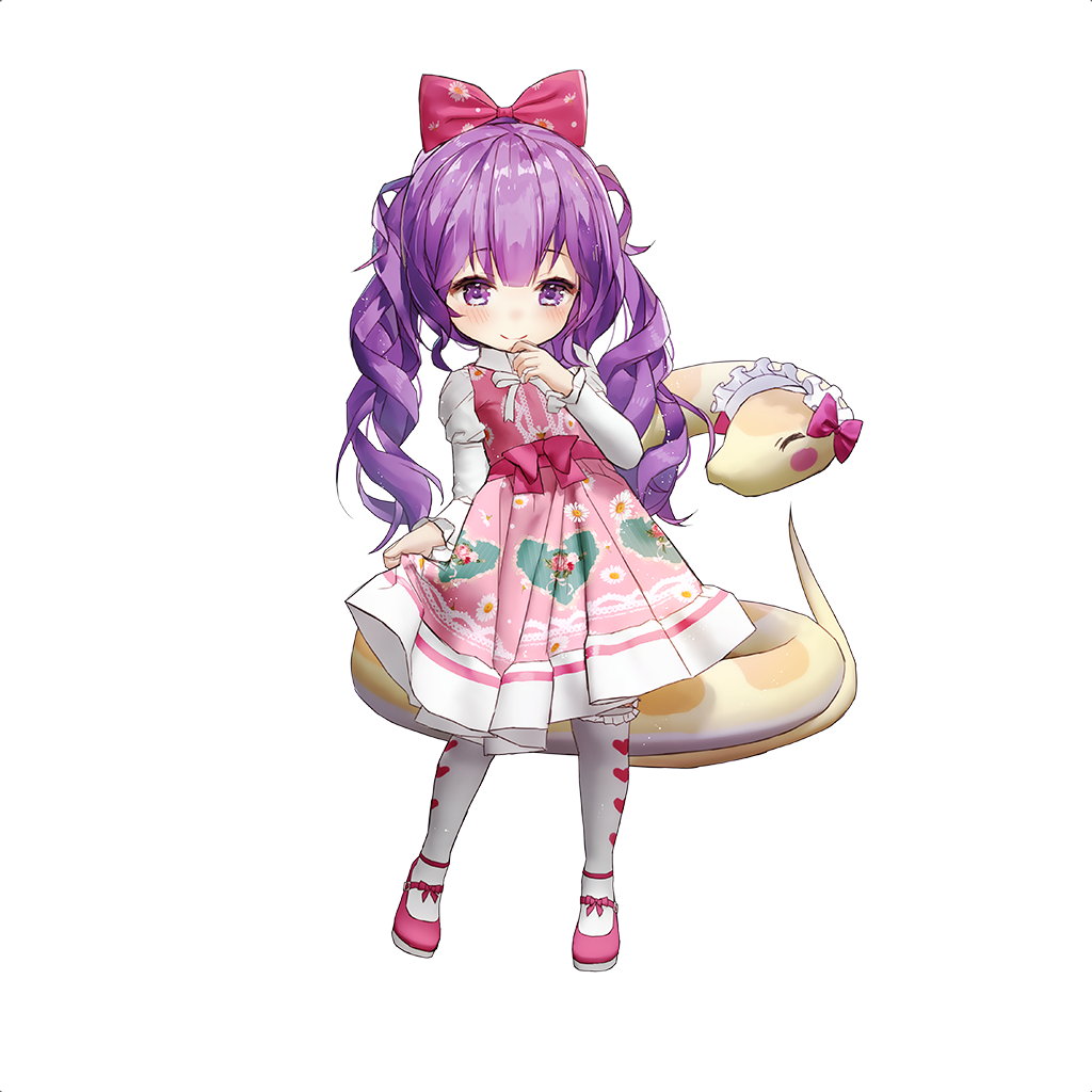 1girl, bow, dress, gio_(maroon0924), hair_bow, long_hair, medusa_(uchihime), purple_hair, snake, thigh-highs, uchi_no_hime-sama_ga_ichiban_kawaii, violet_eyes, white_thighhighs