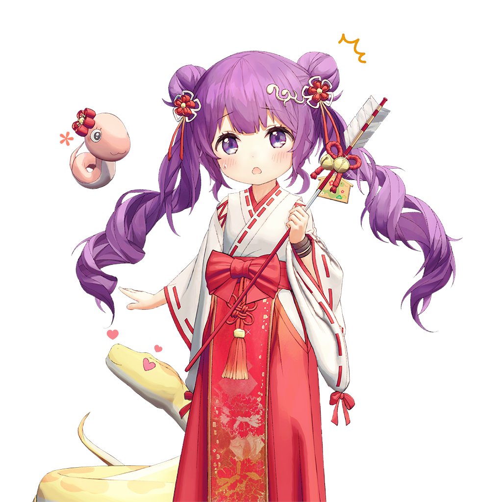 1girl, gio_(maroon0924), holding, japanese_clothes, long_hair, medusa_(uchihime), miko, purple_hair