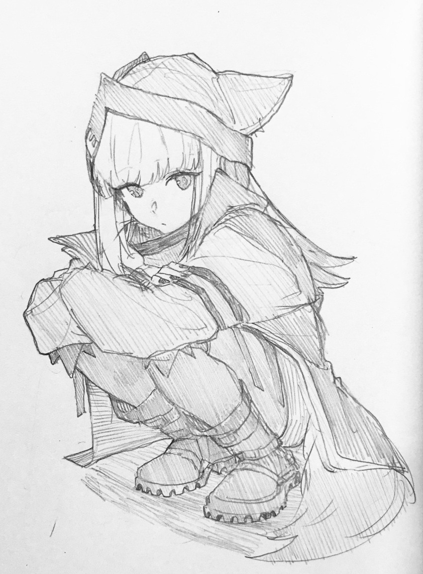 1girl, absurdres, arknights, boots, closed_mouth, commentary, crossed_arms, expressionless