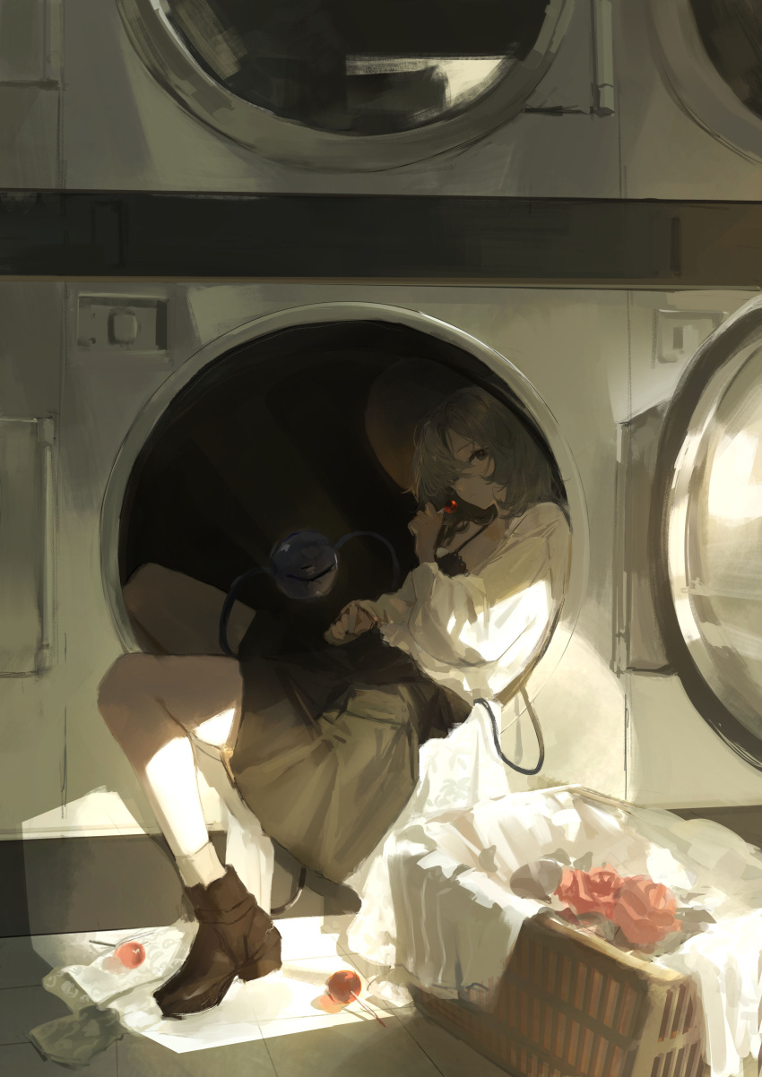 1girl, absurdres, black_hat, candy, commentary, flower, food, full_body
