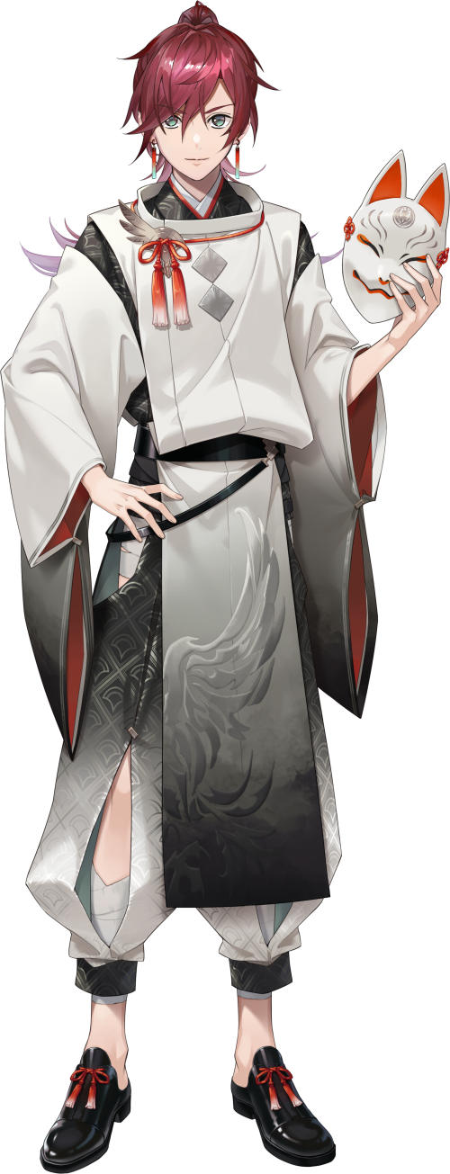 1boy, belt, black_belt, black_kimono, black_shoes, cocokanata, detached_sleeves, earrings