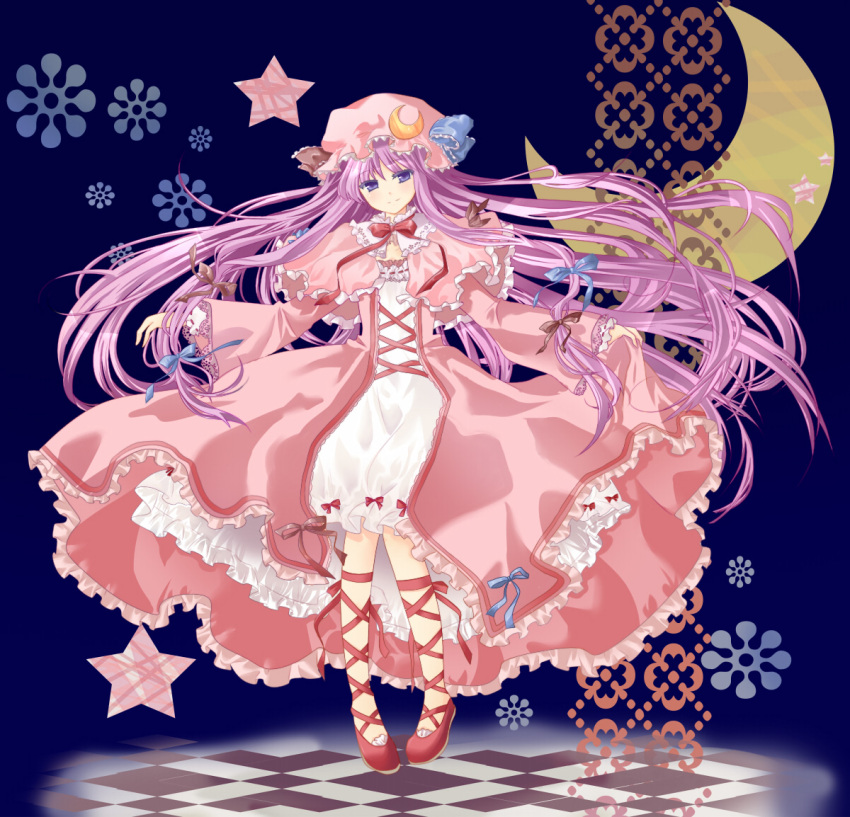 blue_eyes, hat, long_hair, lunica, patchouli_knowledge, purple_hair, ribbon, solo