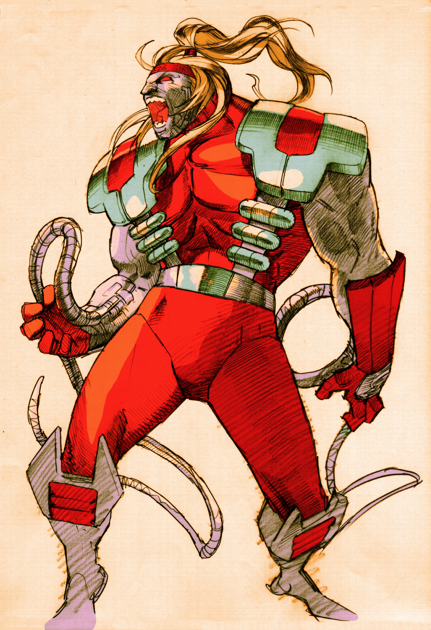1boy, absurdres, armor, bengus, blonde_hair, bodysuit, capcom, colored_skin
