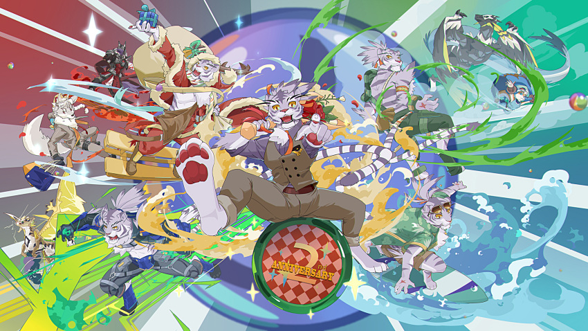 6+boys, animal_ears, anniversary, bag, barefoot, box, dog_boy, dragon_boy