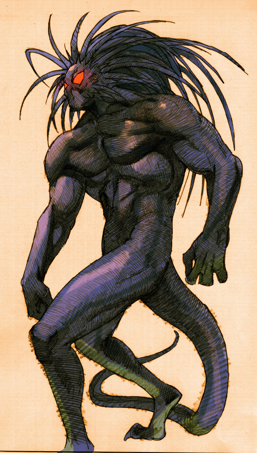 1boy, absurdres, bengus, blackheart_(marvel), capcom, colored_skin, game_cg, glowing