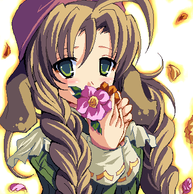 animal_ears, blush, braid, brown_hair, covered_mouth, enoo, flower, green_eyes