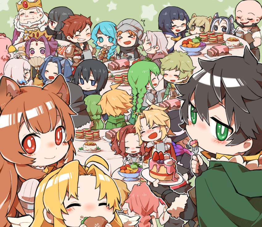 6+boys, 6+girls, :d, ahoge, ake_(tate_no_yuusha_no_nariagari), amaki_ren, animal_ear_fluff, animal_ears