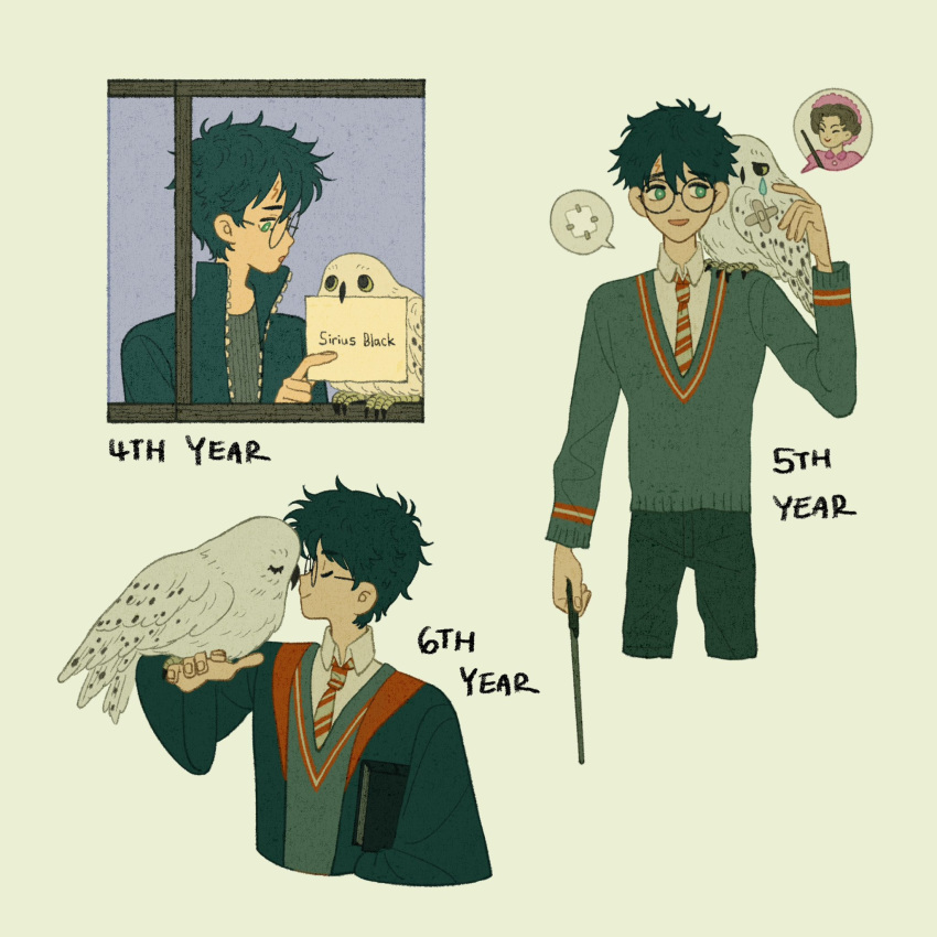 1boy, age_progression, animal_on_arm, bird, bird_on_arm, black_hair, black_pants, black_robe