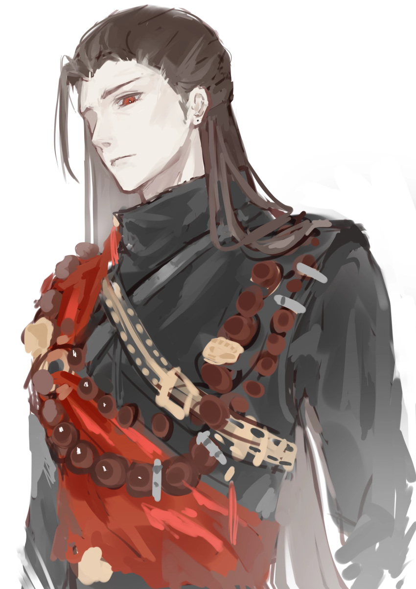 1boy, absurdres, bead_necklace, beads, black_hair, black_shirt, chinese_clothes, chinese_commentary