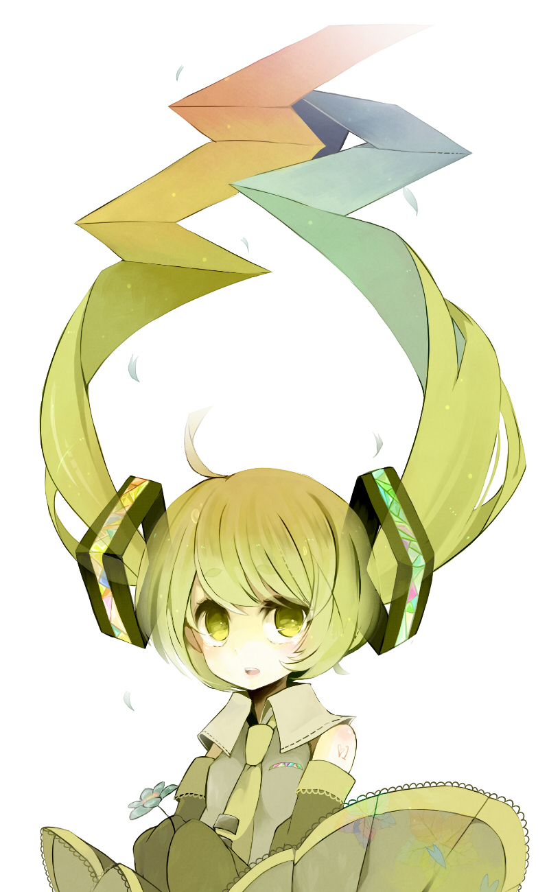 ahoge, bad_id, detached_sleeves, flower, gradient_hair, green_eyes, green_hair, hatsune_miku