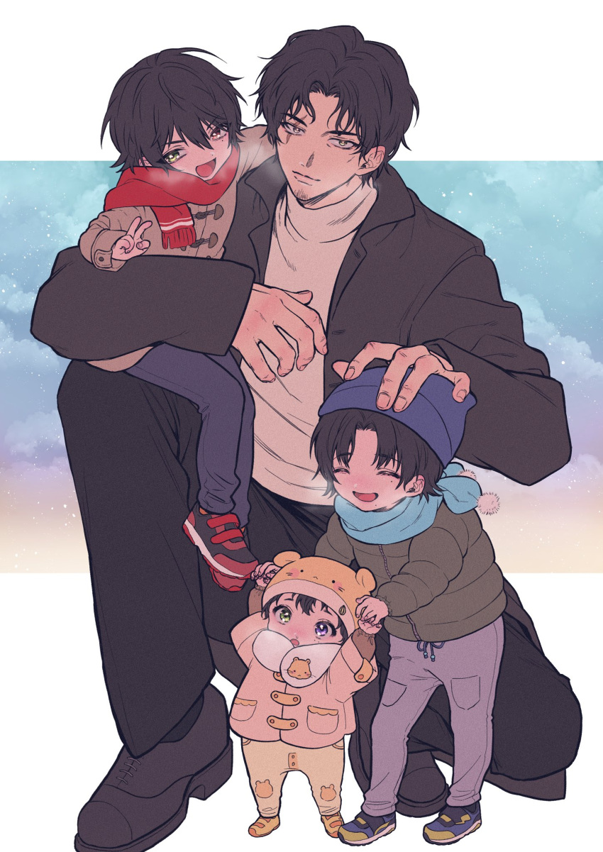 4boys, :d, :o, ^_^, aged_down, amayado_rei, animal_hat, arm_around_shoulder