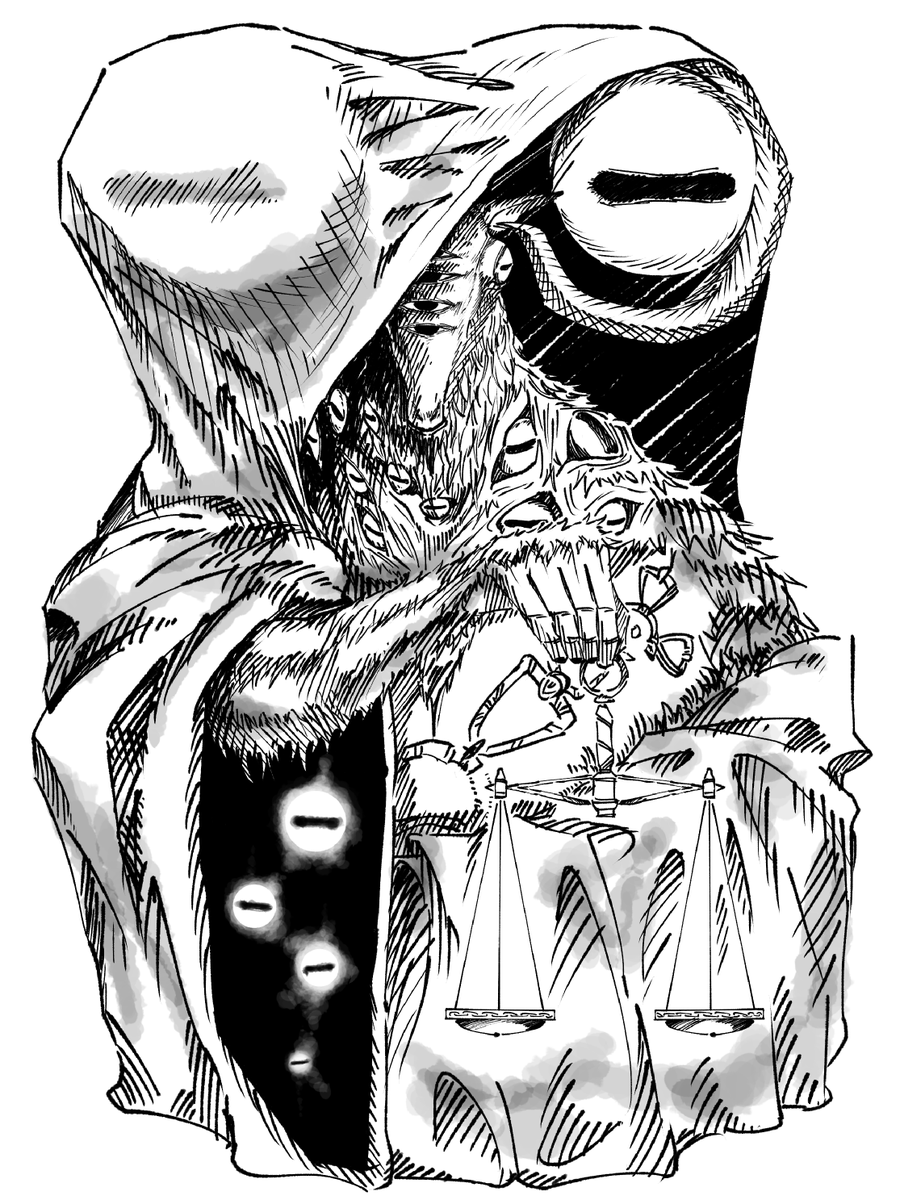 balance_scale, cloak, disembodied_eye, elden_ring, elden_ring_nightreign, extra_eyes, facing_viewer, goat_horns
