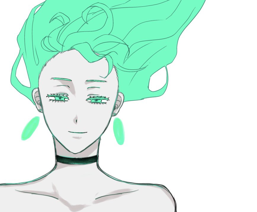 1girl, ayase_momo, bare_shoulders, black_choker, choker, closed_mouth, collarbone, colored_eyelashes