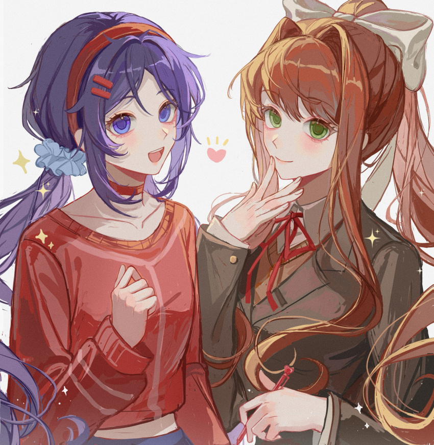 2girls, blazer, blue_eyes, blue_hair, blue_skirt, brown_hair, brown_jacket, brown_vest