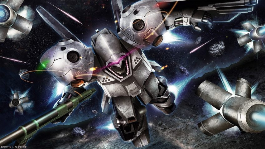 absurdres, asteroid, axis_(gundam), battle, beam_rifle, cable, char's_counterattack, char's_counterattack_-_beltorchika's_children