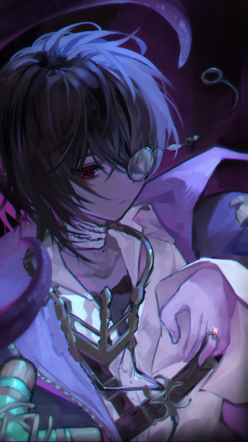1boy, baiye_renxing, black_coat, black_hair, coat, dark_background, dimension_walker_(dungeon_and_fighter), dungeon_and_fighter