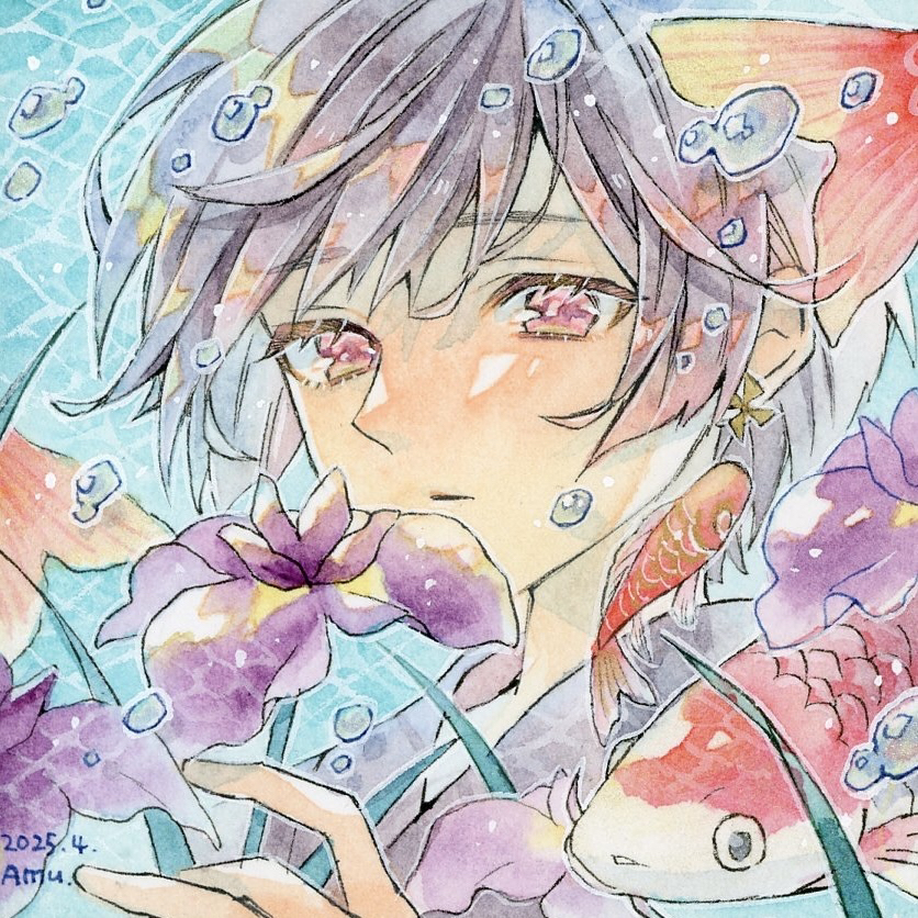 1boy, amu_(m_aa), black_hair, black_kimono, bubble, closed_mouth, commentary_request, dated