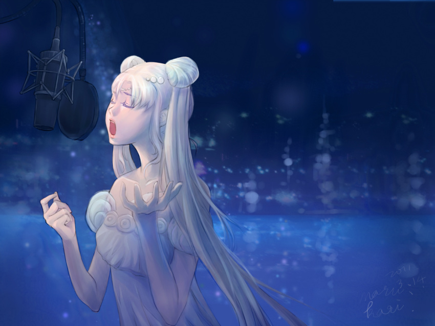 bishoujo_senshi_sailor_moon, blue, closed_eyes, eyes_closed, madako2010, microphone, princess_serenity, singing, solo, studio_microphone, tsukino_usagi, twintails