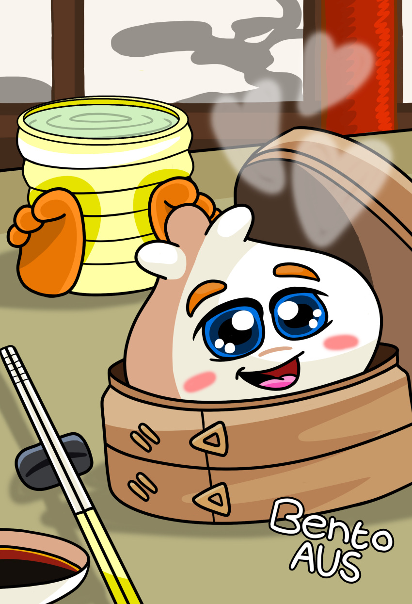 absurdres, bamboo_steamer, chinese_restaurant, chopstick_rest, chopsticks, cup, dumpling, feet, food, green_tea, heart, highres, jubjub_(neopets), neopets, non-web_source, soy_sauce, tea, yunomi