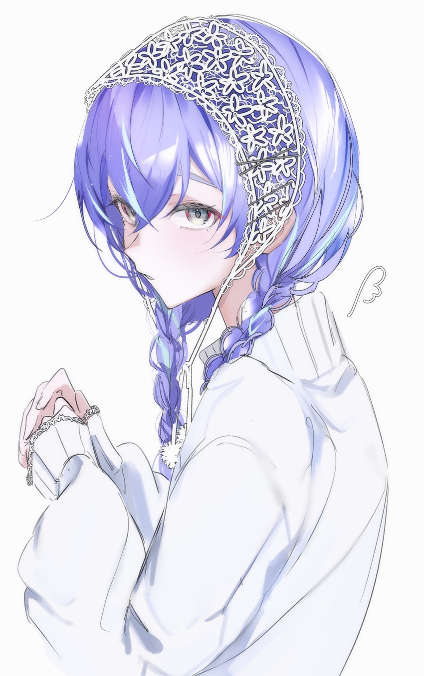 1boy, blue_hair, braid, closed_mouth, expressionless, grey_eyes, hairband, highres