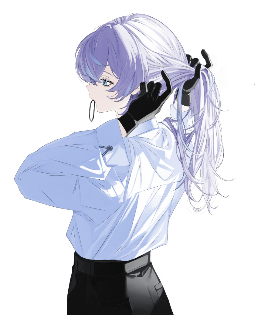 1boy, absurdres, aqua_eyes, belt, black_belt, black_gloves, black_pants, blue_hair