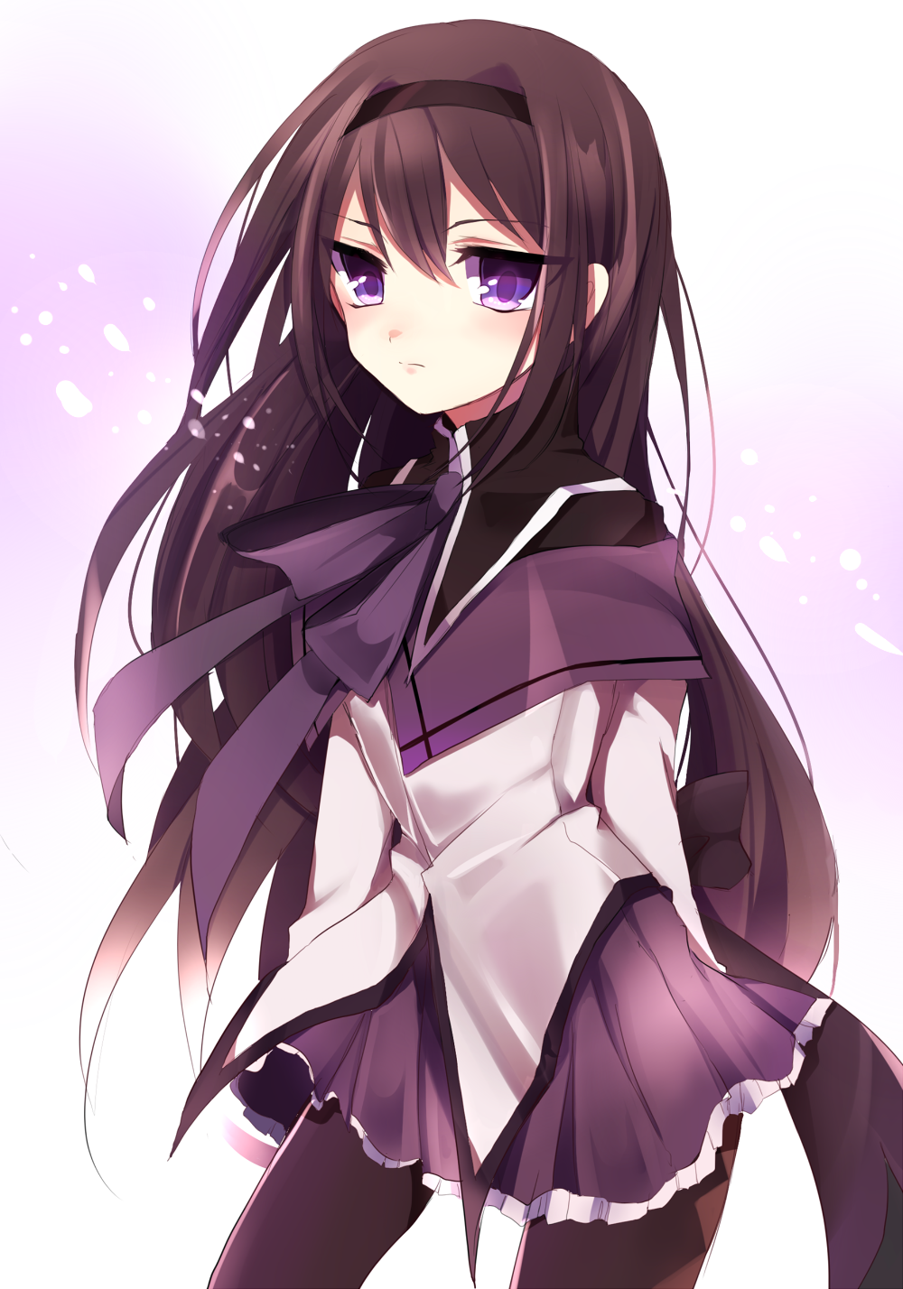akemi_homura, asprach, black_hair, hairband, highres, long_hair, mahou_shoujo_madoka_magica, pantyhose