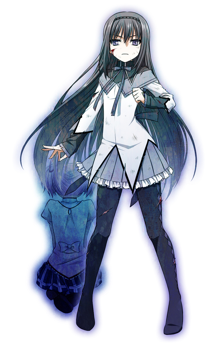azrain, black_hair, blood, blood_on_face, boots, cuts, from_behind, hairband