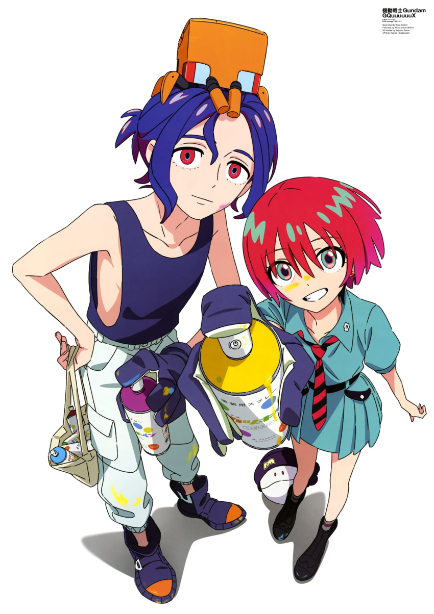 1boy, 1girl, amate_yuzuriha, aqua_eyes, aqua_shirt, aqua_skirt, blue_hair, blush