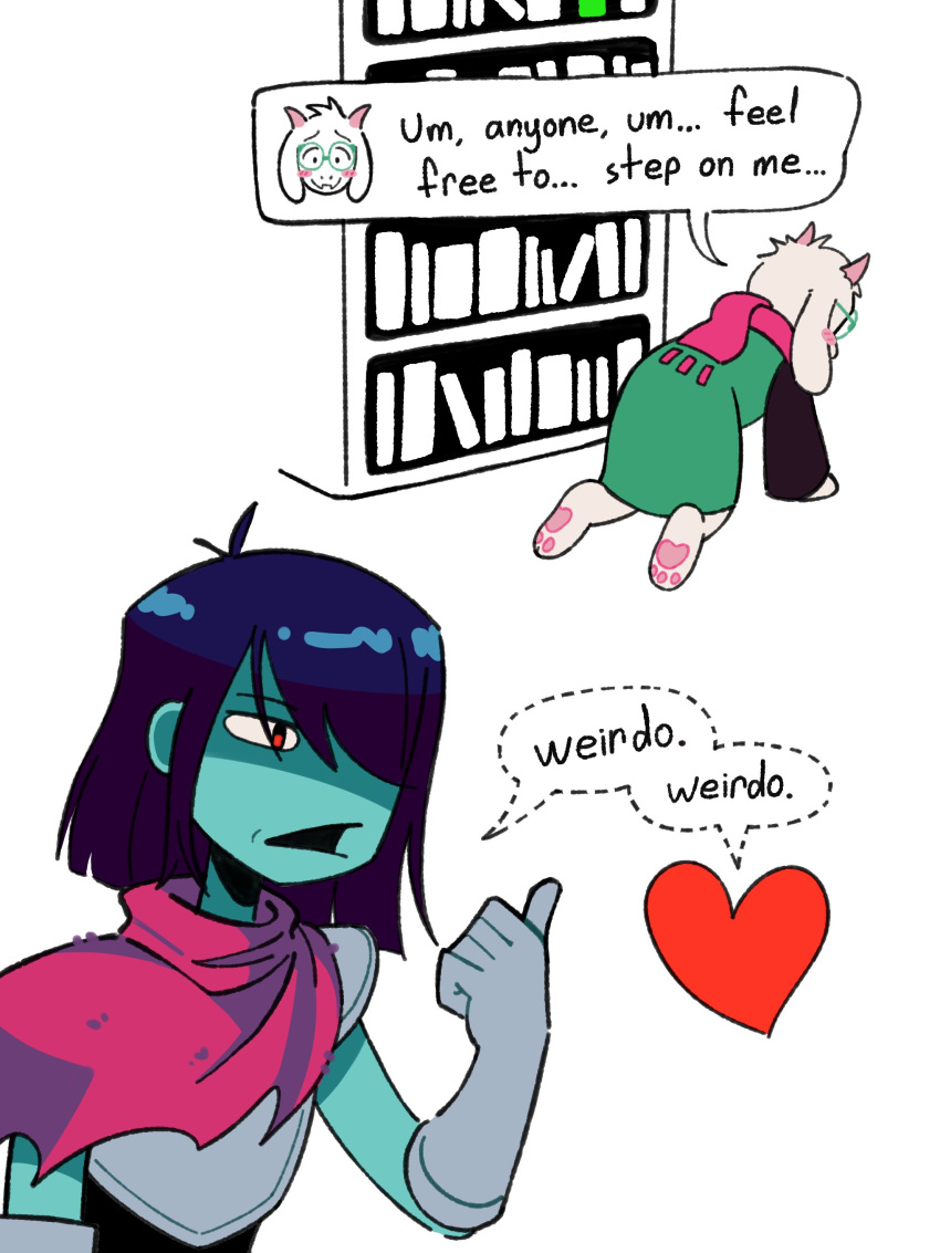 1boy, 1other, absurdres, all_fours, animal_ears, blue_skin, blush, cape