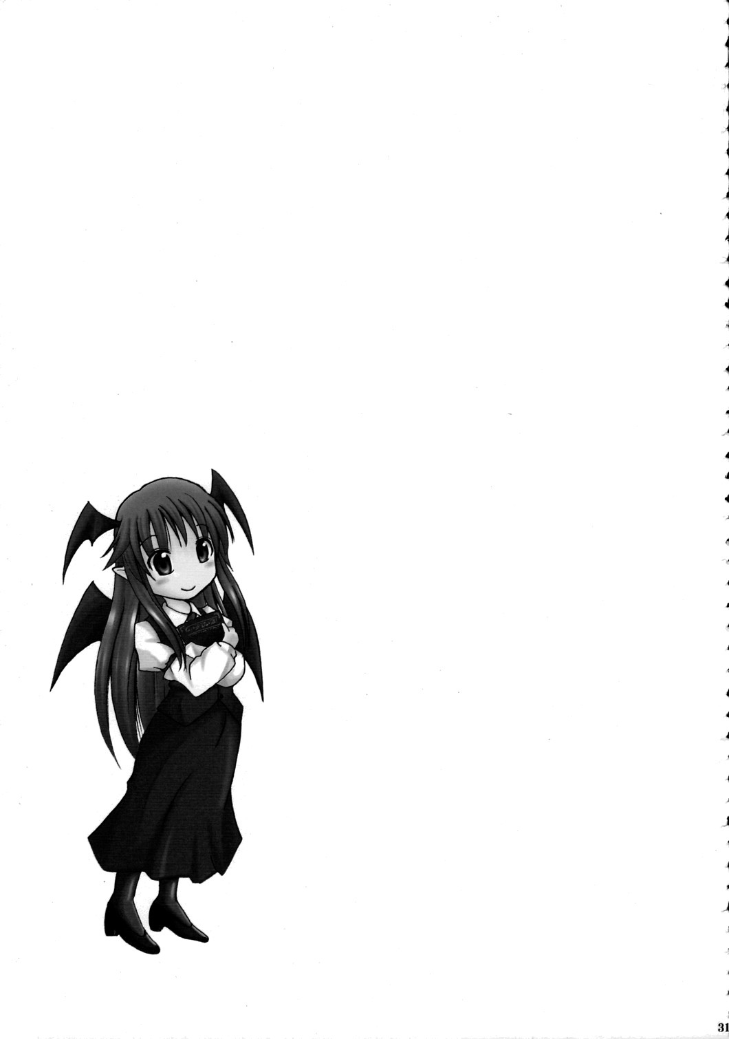 bad_id, head_wings, high_res, highres, koakuma, long_hair, monochrome, scan