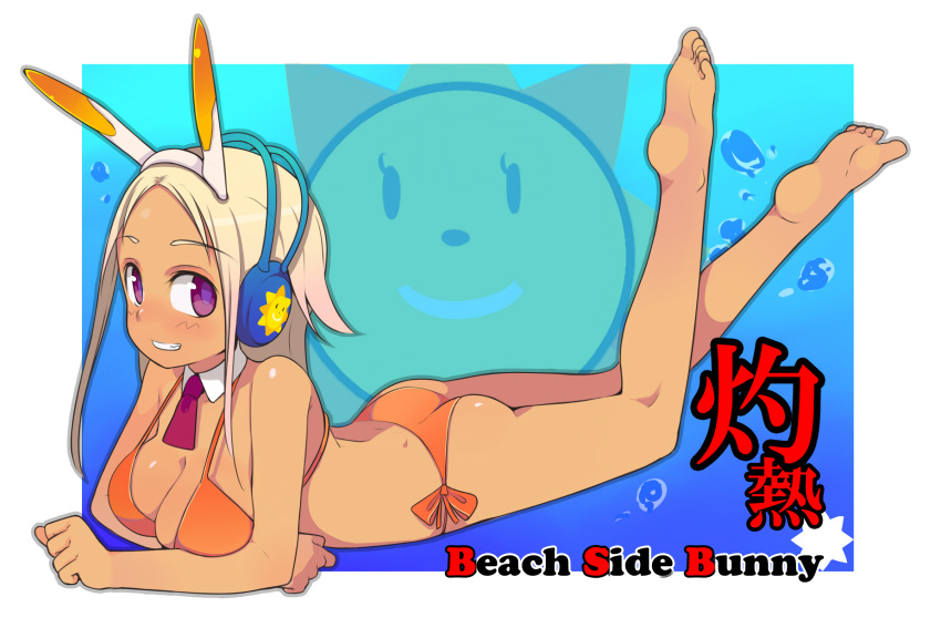 ass, barefoot, beatmania, beatmania_iidx, bikini, blonde_hair, breasts, bunny_ears