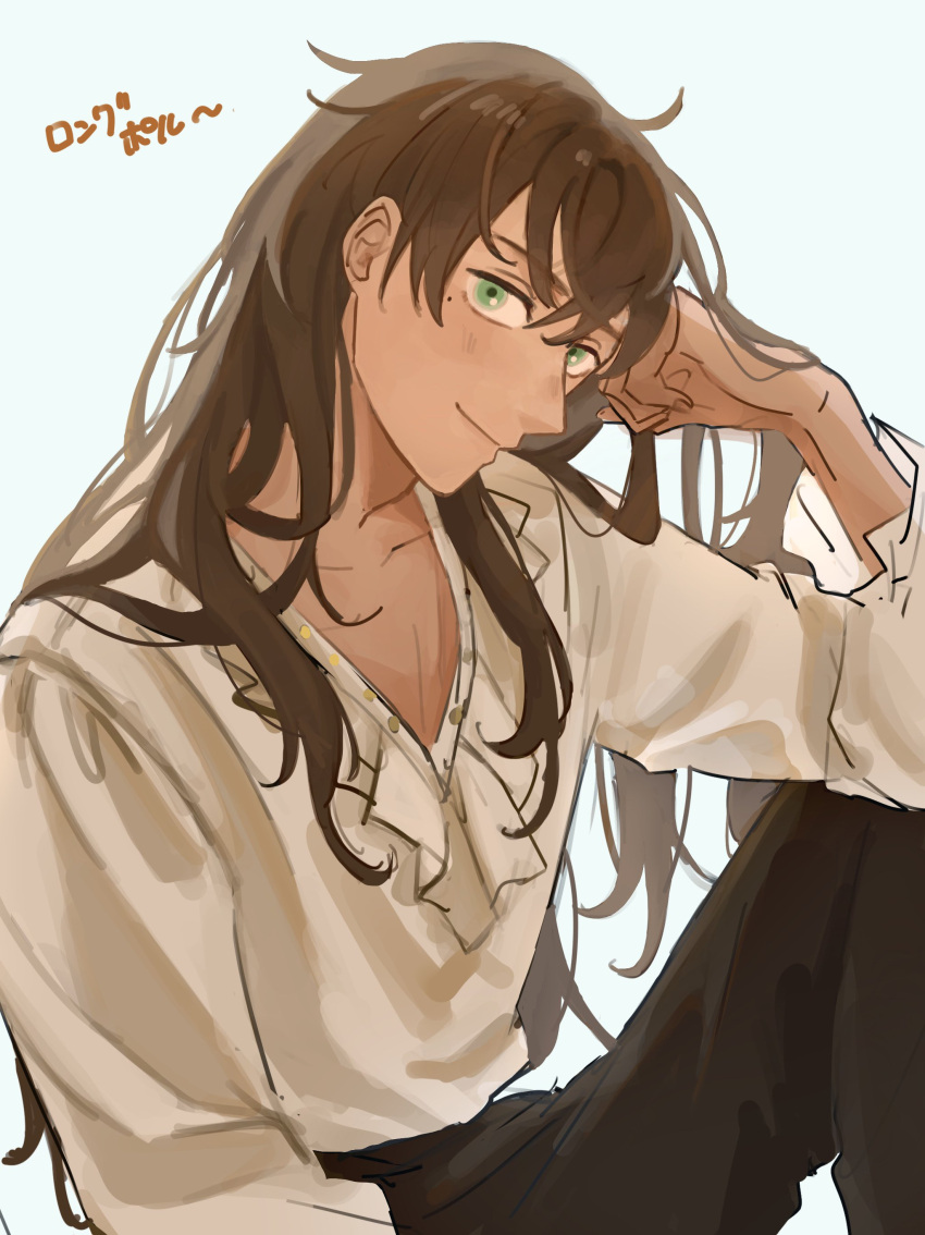 1boy, absurdres, alternate_hair_length, alternate_hairstyle, axis_powers_hetalia, brown_hair, chiqma0, green_eyes