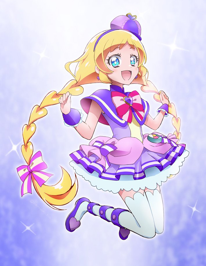 1girl, :d, anime_coloring, blonde_hair, blue_eyes, blush, bow, bow_earrings