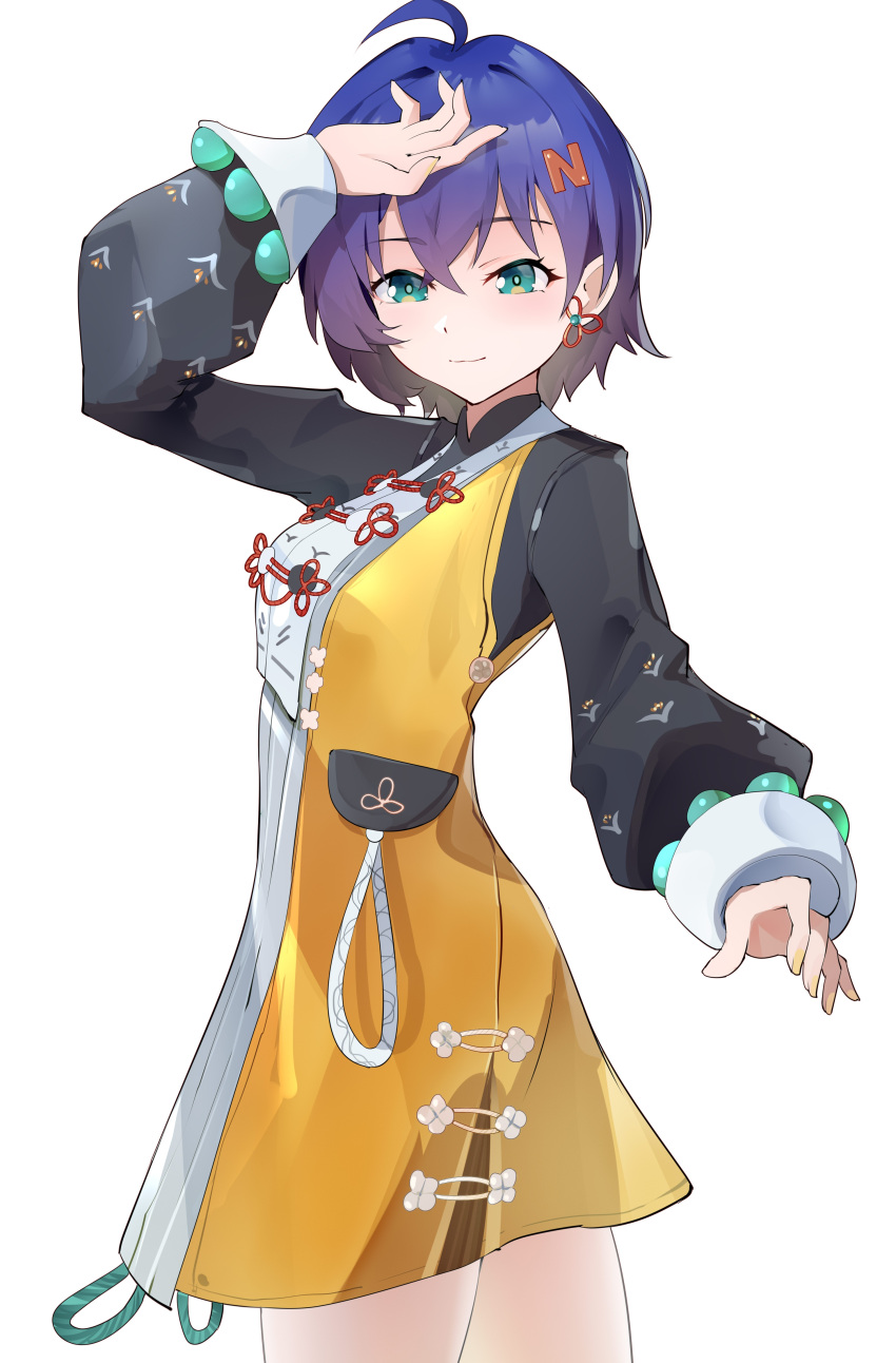 1girl, a_maple, absurdres, ahoge, belle_(delicate_sunlight)_(zenless_zone_zero), belle_(zenless_zone_zero), black_shirt, blue_hair