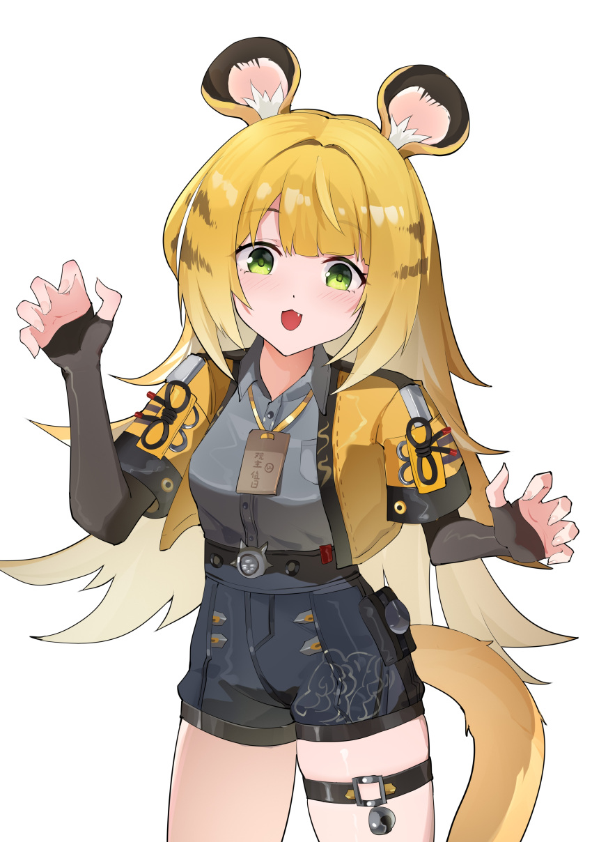 1girl, a_maple, absurdres, animal_ear_fluff, animal_ears, black_gloves, claw_pose, collared_shirt