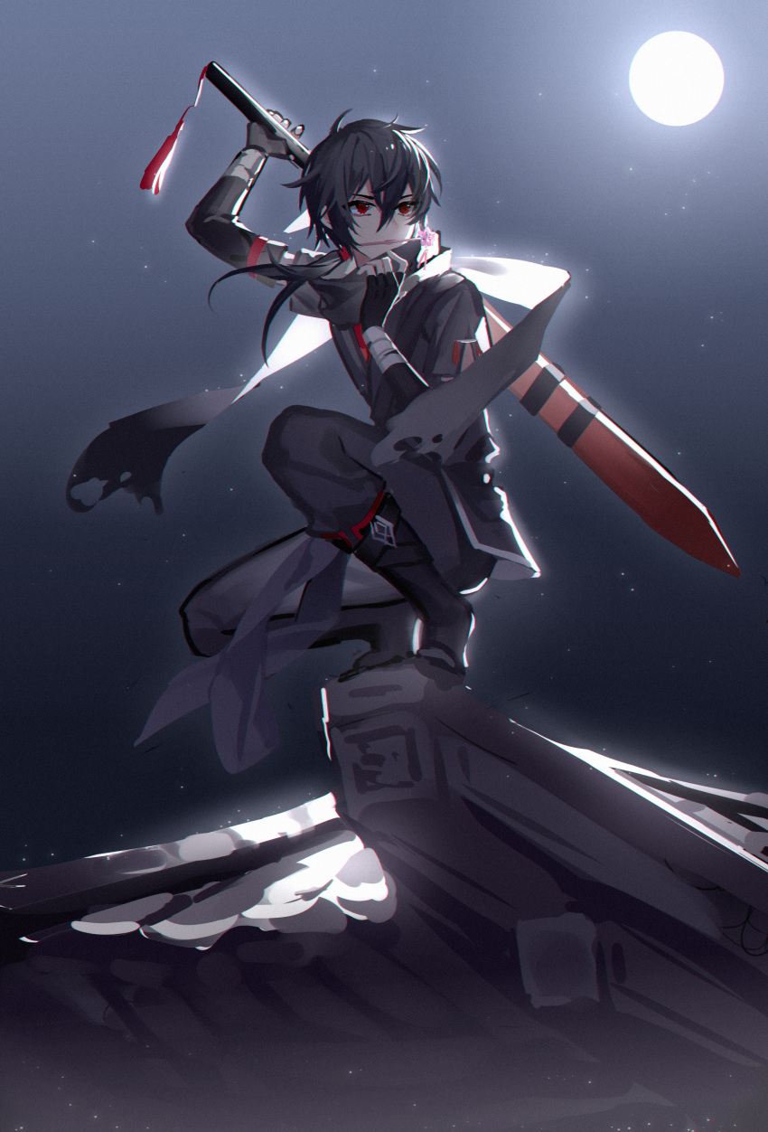 1boy, absurdres, aged_down, architecture, asymmetrical_sidelocks, ayn_alwyn, ayn_alwyn_(long_night_together), black_boots