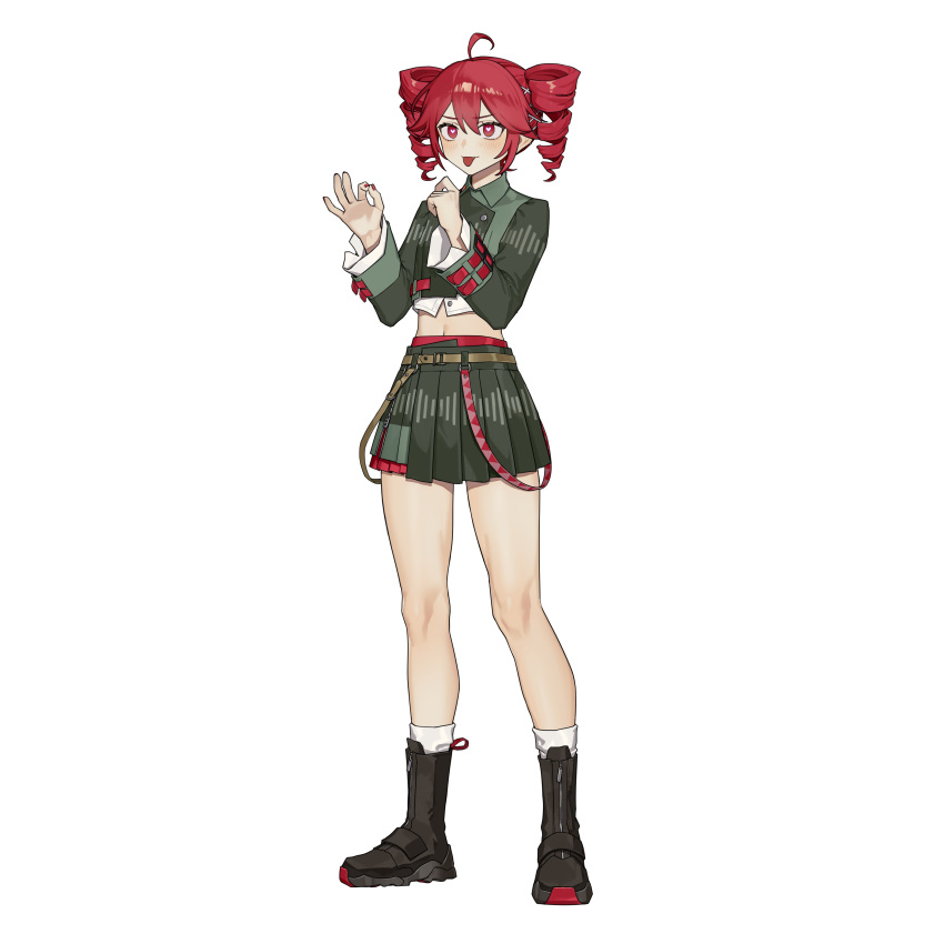 1girl, absurdres, ahoge, ankle_boots, ankle_socks, belt, black_boots, black_shirt