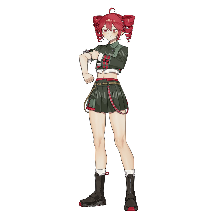1girl, absurdres, ahoge, ankle_boots, ankle_socks, belt, black_boots, black_shirt