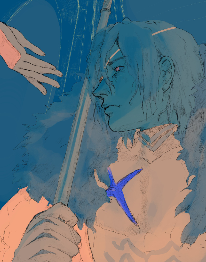 1boy, 1girl, absurdres, arm_up, armor, bakanachos, blue_theme, breastplate