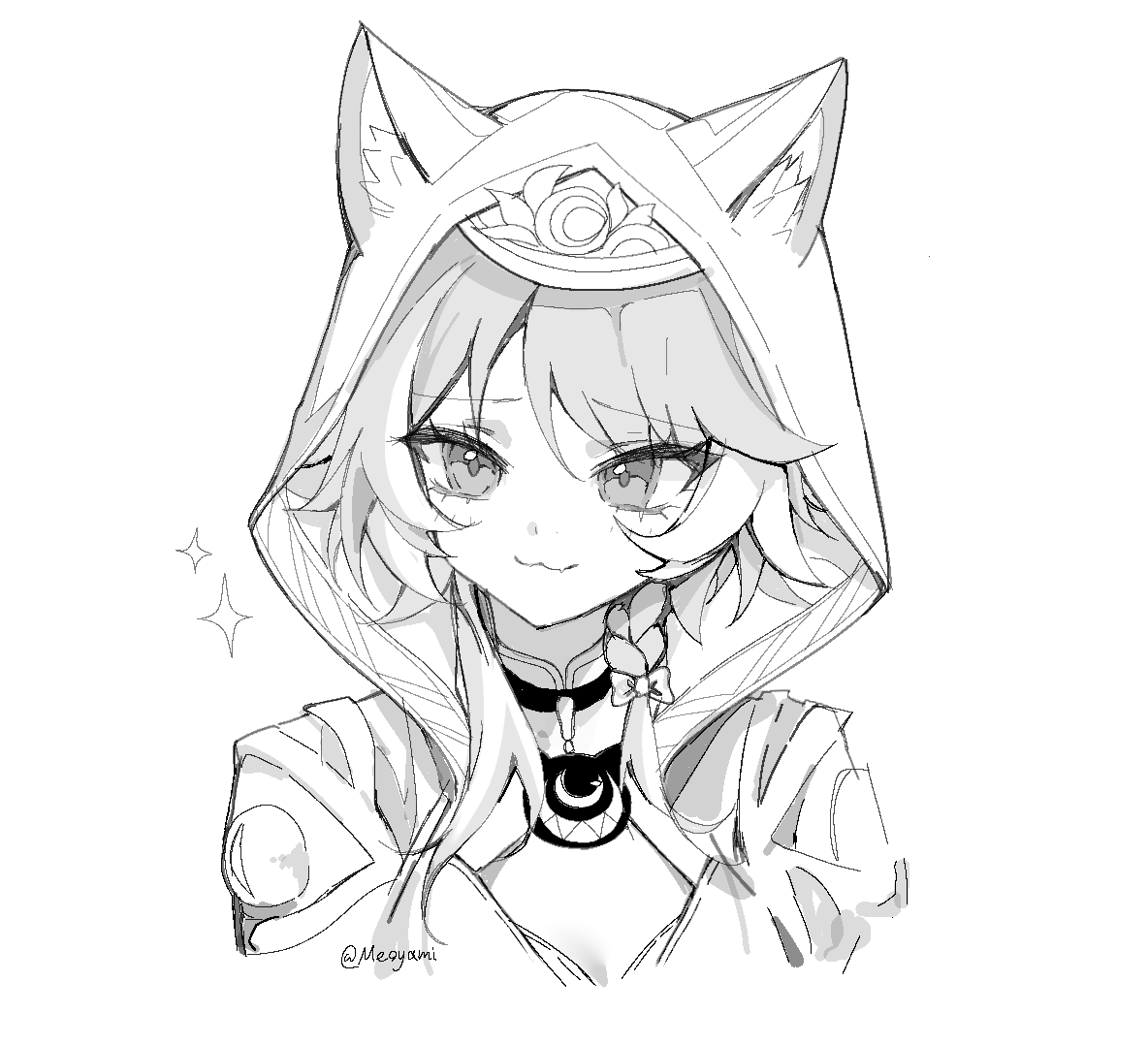 1girl, :3, animal_hood, black_hood, braid, cat_girl, cat_hood, cipher_(honkai:_star_rail)