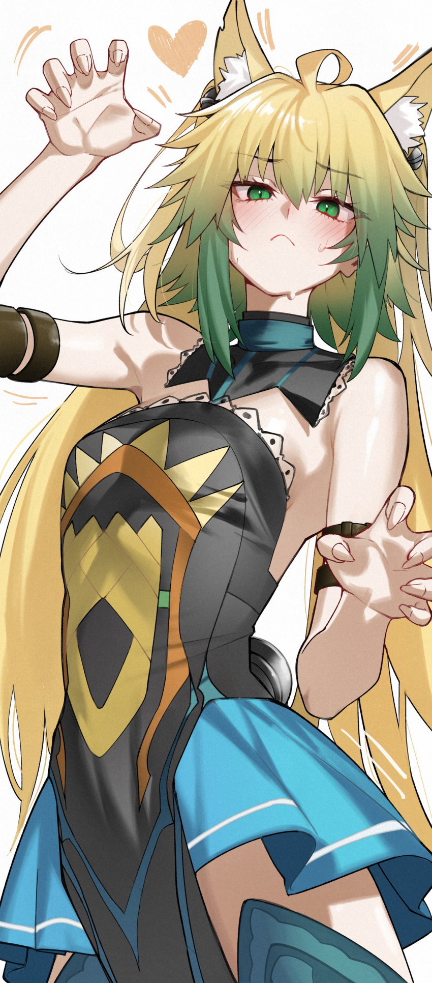 1girl, absurdres, ahoge, animal_ear_fluff, animal_ears, arm_strap, atalanta_(fate), bare_shoulders