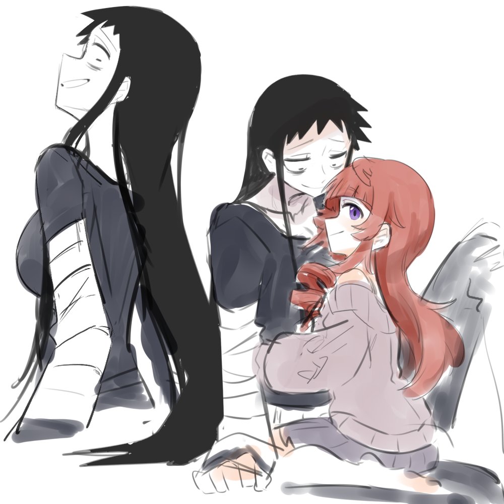 2girls, black_hair, blue_eyes, haitunyoyo, koumori_kuroko, long_hair, multiple_girls, murcielago